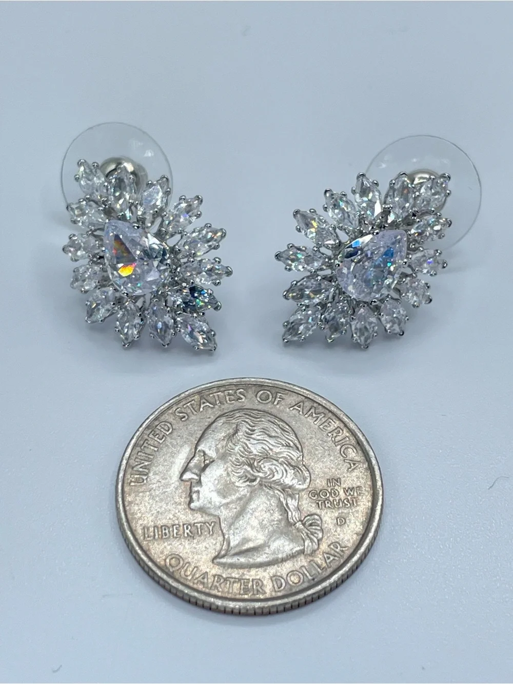 Swarovski Crystal Elements White Pear Halo Statement Stud Bridal Earrings Formal